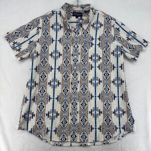Panhandle Performance Mens XXL Southwestern Geometric Print Button Up Shirt Blue